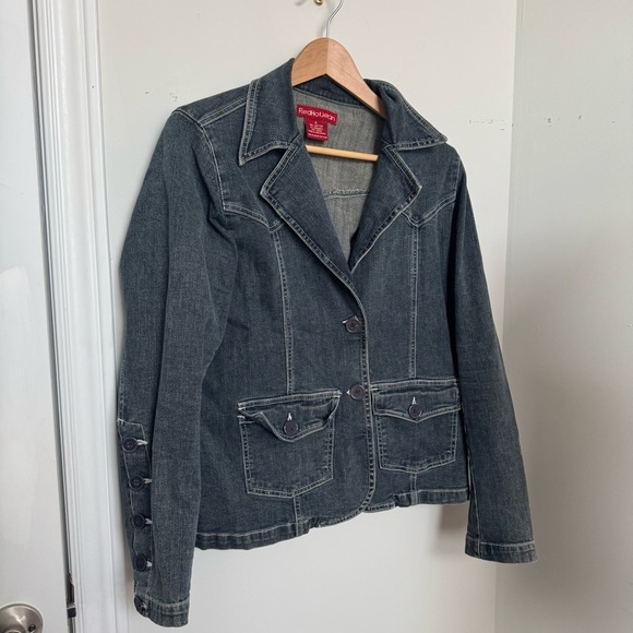 Vintage denim coat with unique buttons and stitching punk y2k grunge M - Picture 3 of 7